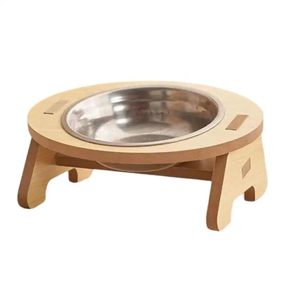 comedero de madera y acero inoxidable